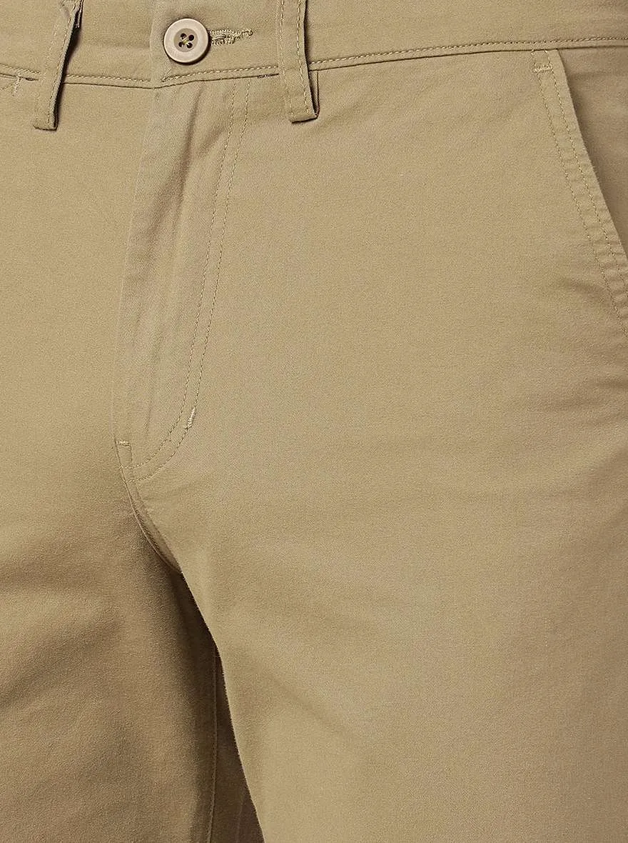 Light Olive Solid Slim Fit Shorts | JadeBlue