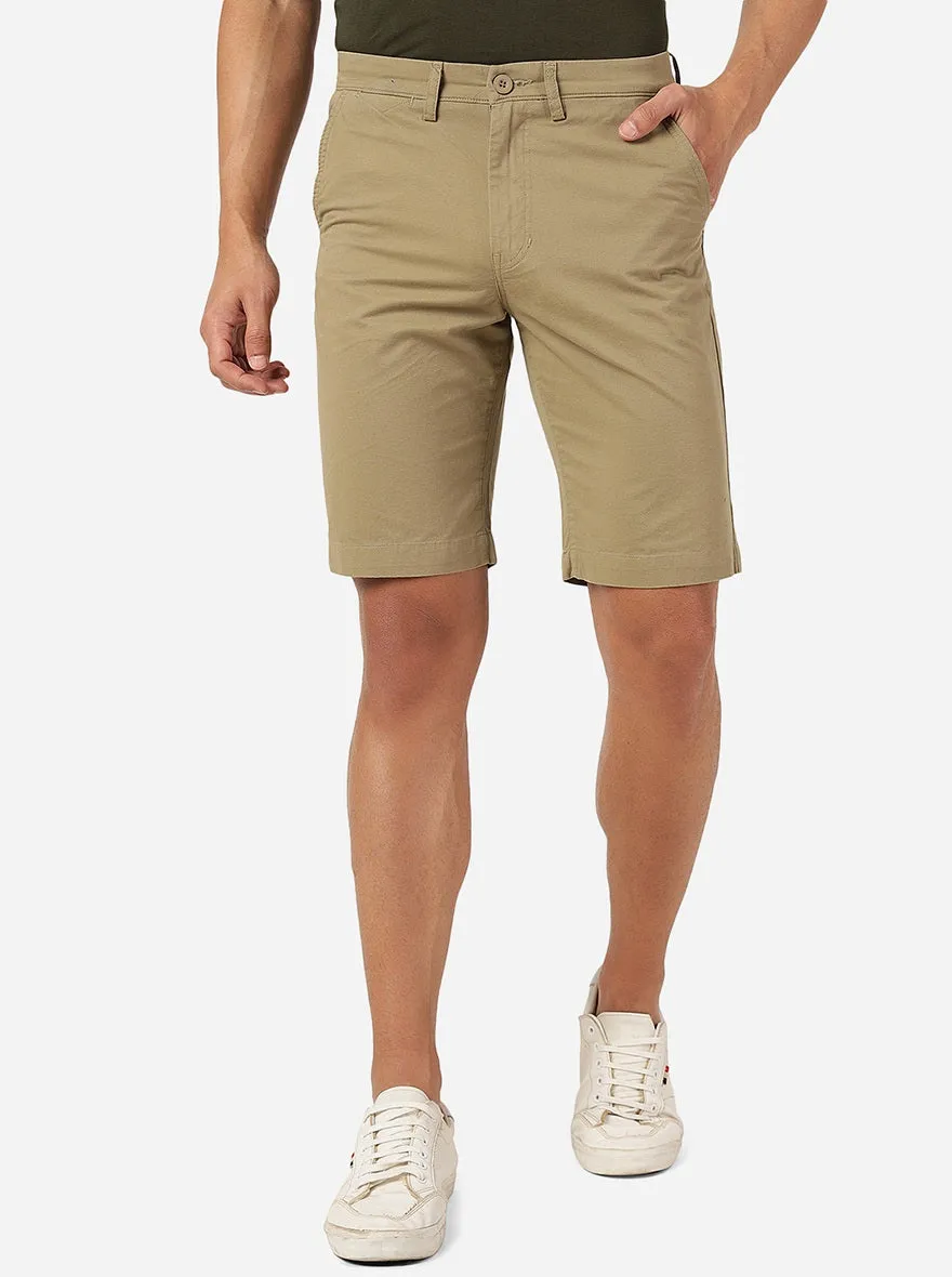 Light Olive Solid Slim Fit Shorts | JadeBlue