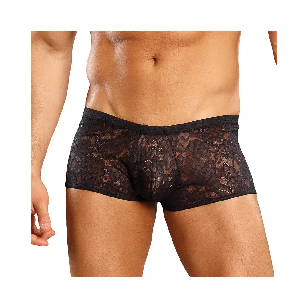 Male Power Stretch Lace Mini Short Black Small