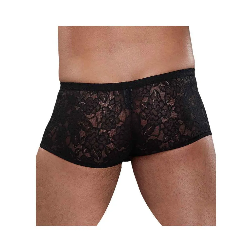 Male Power Stretch Lace Mini Short Black Small