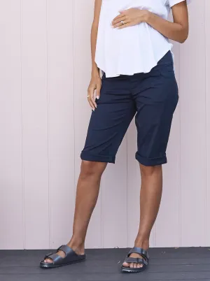 Maternity Knee Length Cotton Shorts in Navy