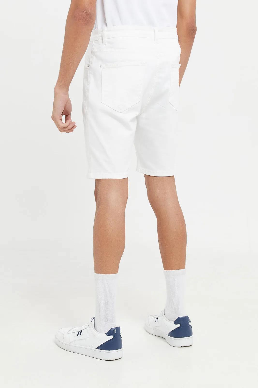 Men White 5-Pocket Denim Short