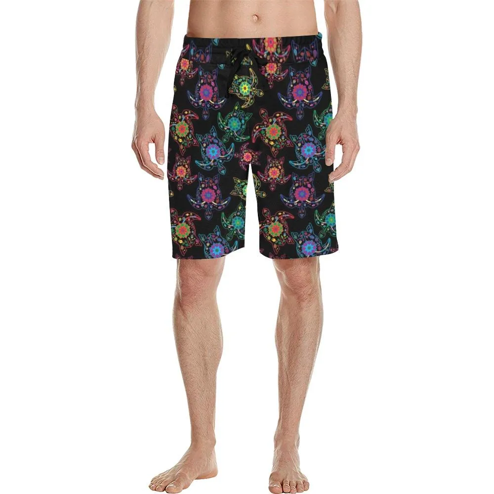 Neon Floral Turtles Men's Casual Shorts