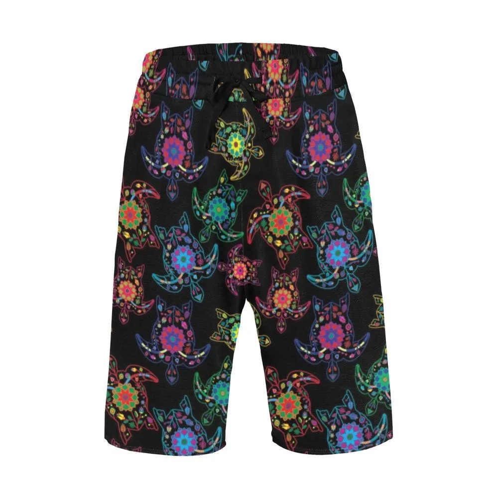 Neon Floral Turtles Men's Casual Shorts