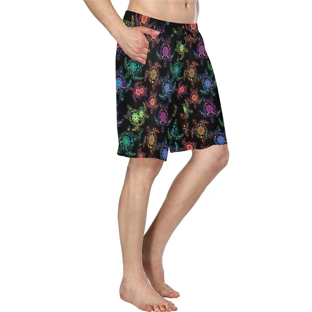 Neon Floral Turtles Men's Casual Shorts