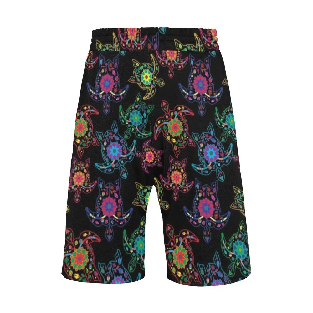 Neon Floral Turtles Men's Casual Shorts