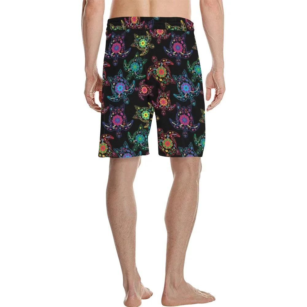 Neon Floral Turtles Men's Casual Shorts