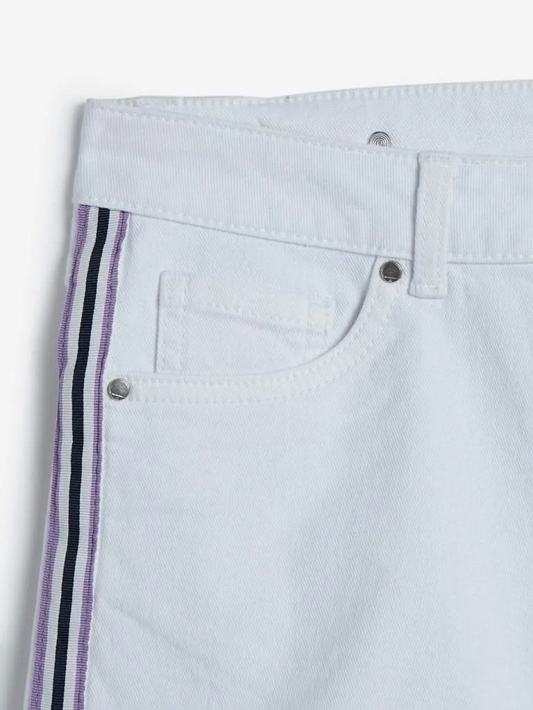 Nuon White Tape Detailed Denim Shorts