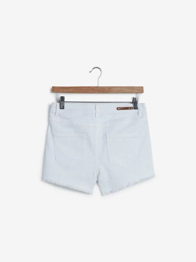 Nuon White Tape Detailed Denim Shorts