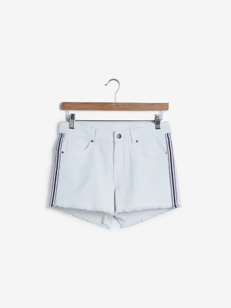 Nuon White Tape Detailed Denim Shorts