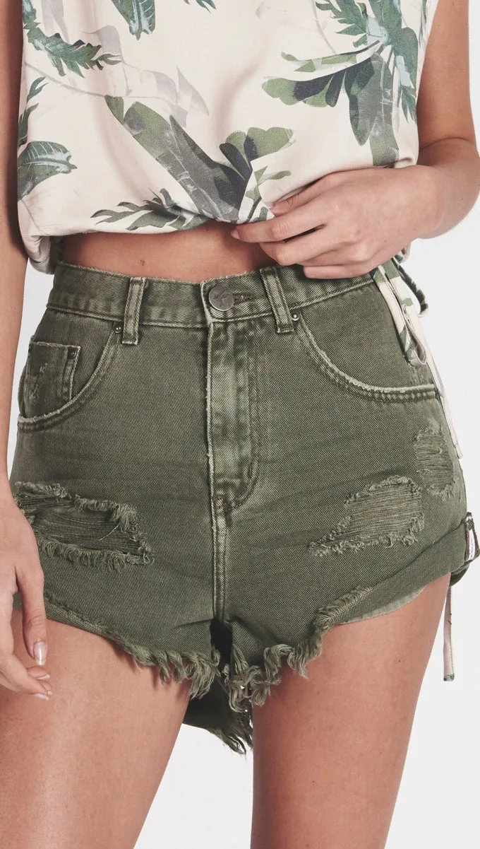 One Teaspoon High Waist Bandit Shorts Super Khaki