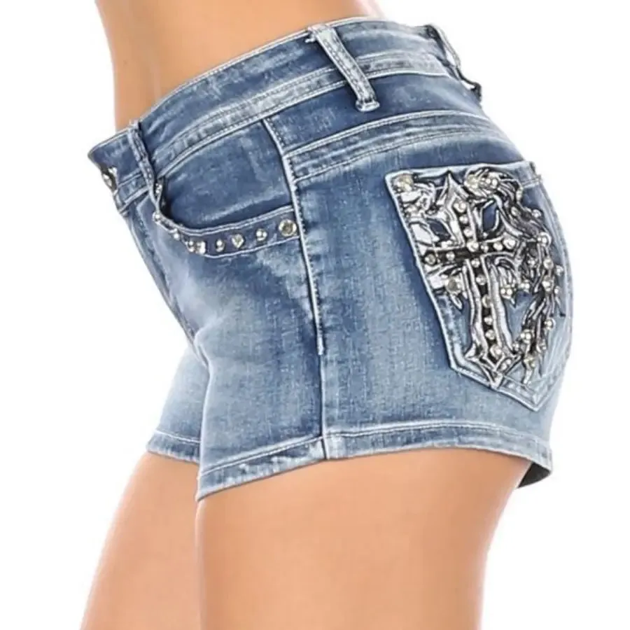 Platinum Plush Women's Cross Angel Wing Bling Shorts