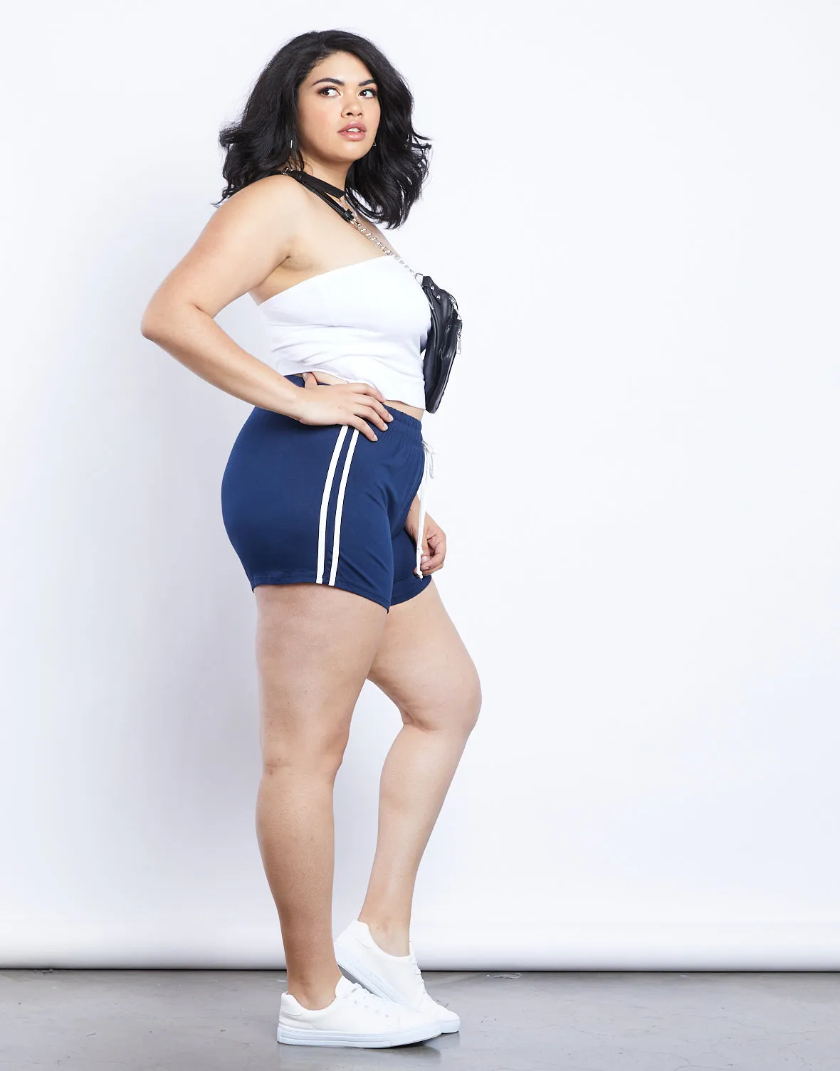 Plus Size Lacy Striped Sporty Shorts