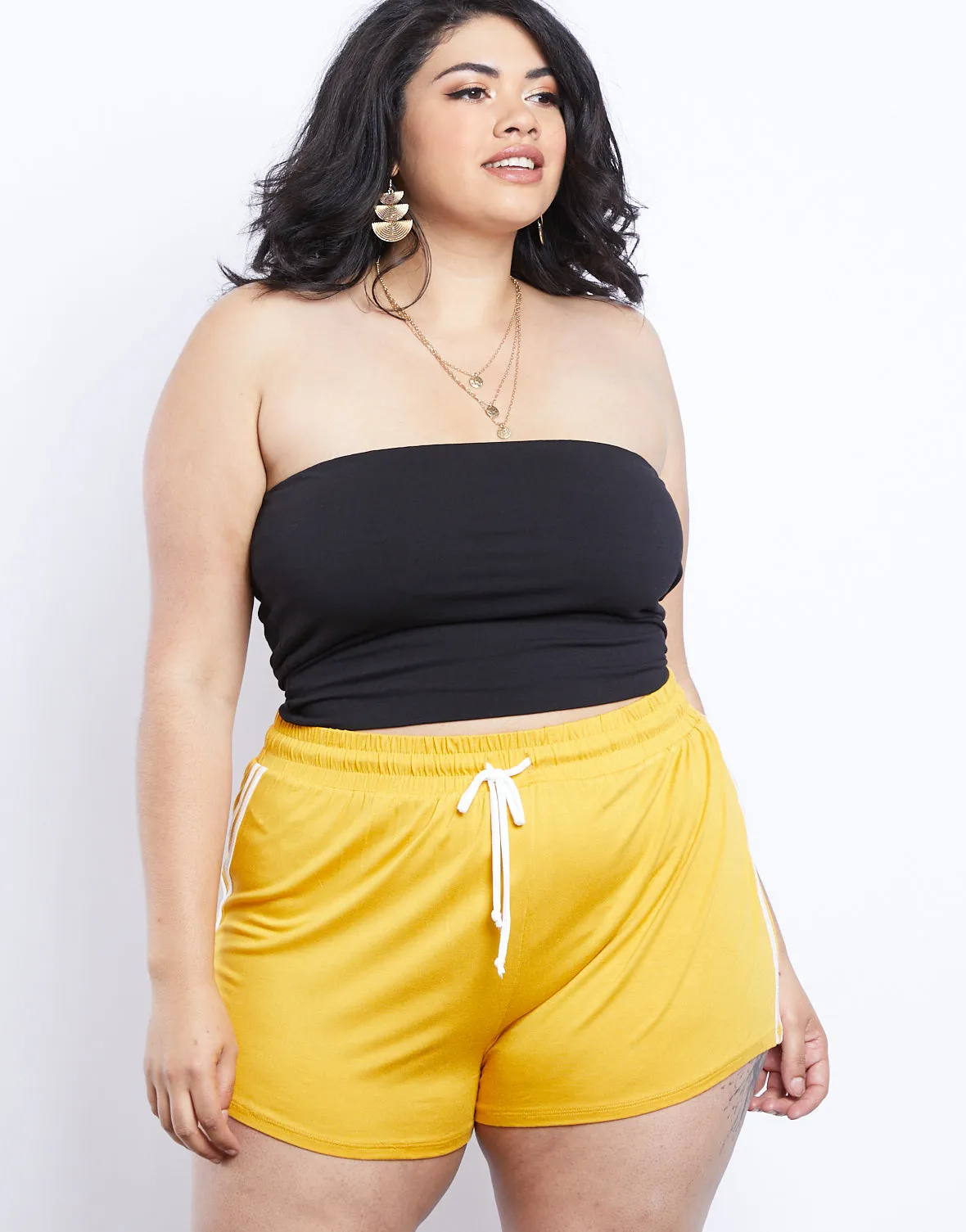 Plus Size Lacy Striped Sporty Shorts