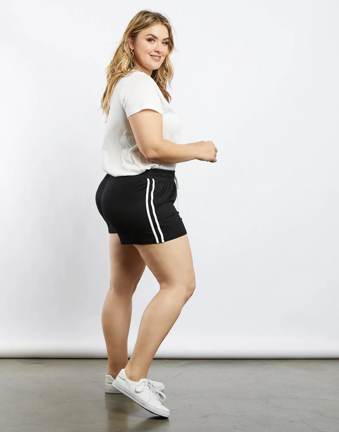 Plus Size Lacy Striped Sporty Shorts