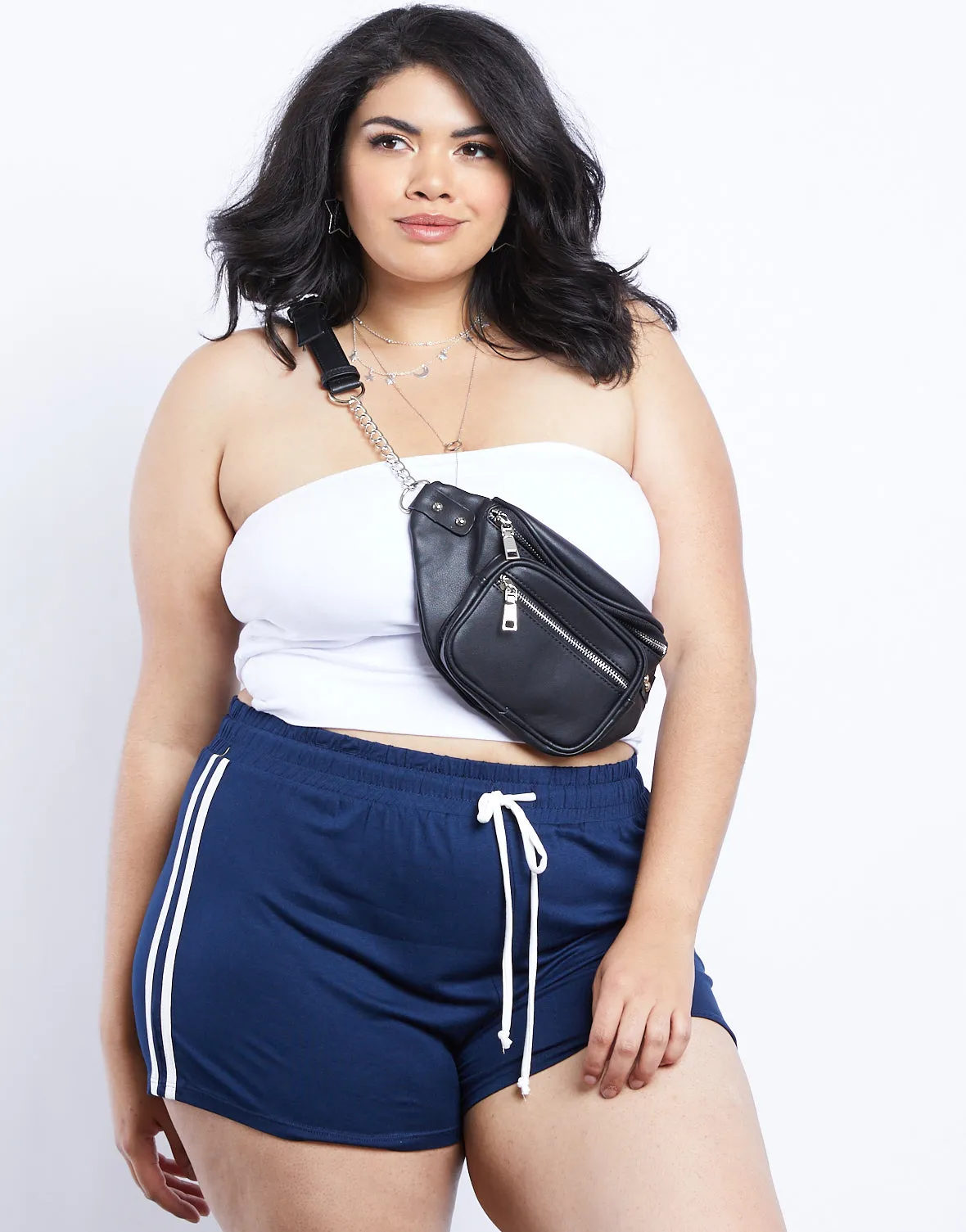 Plus Size Lacy Striped Sporty Shorts