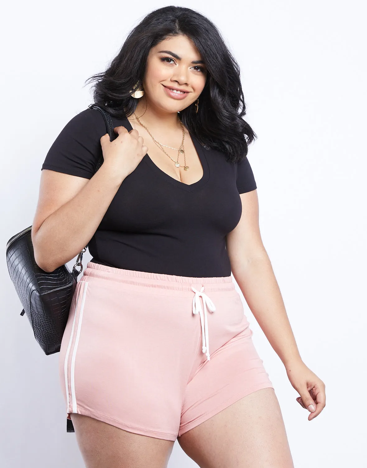 Plus Size Lacy Striped Sporty Shorts