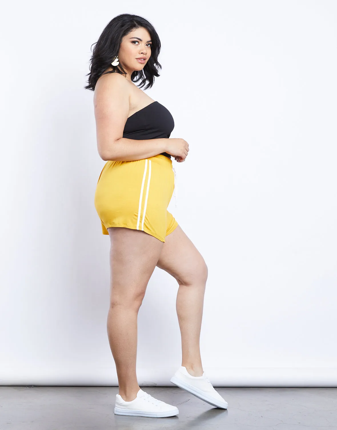 Plus Size Lacy Striped Sporty Shorts