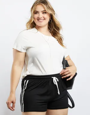 Plus Size Lacy Striped Sporty Shorts