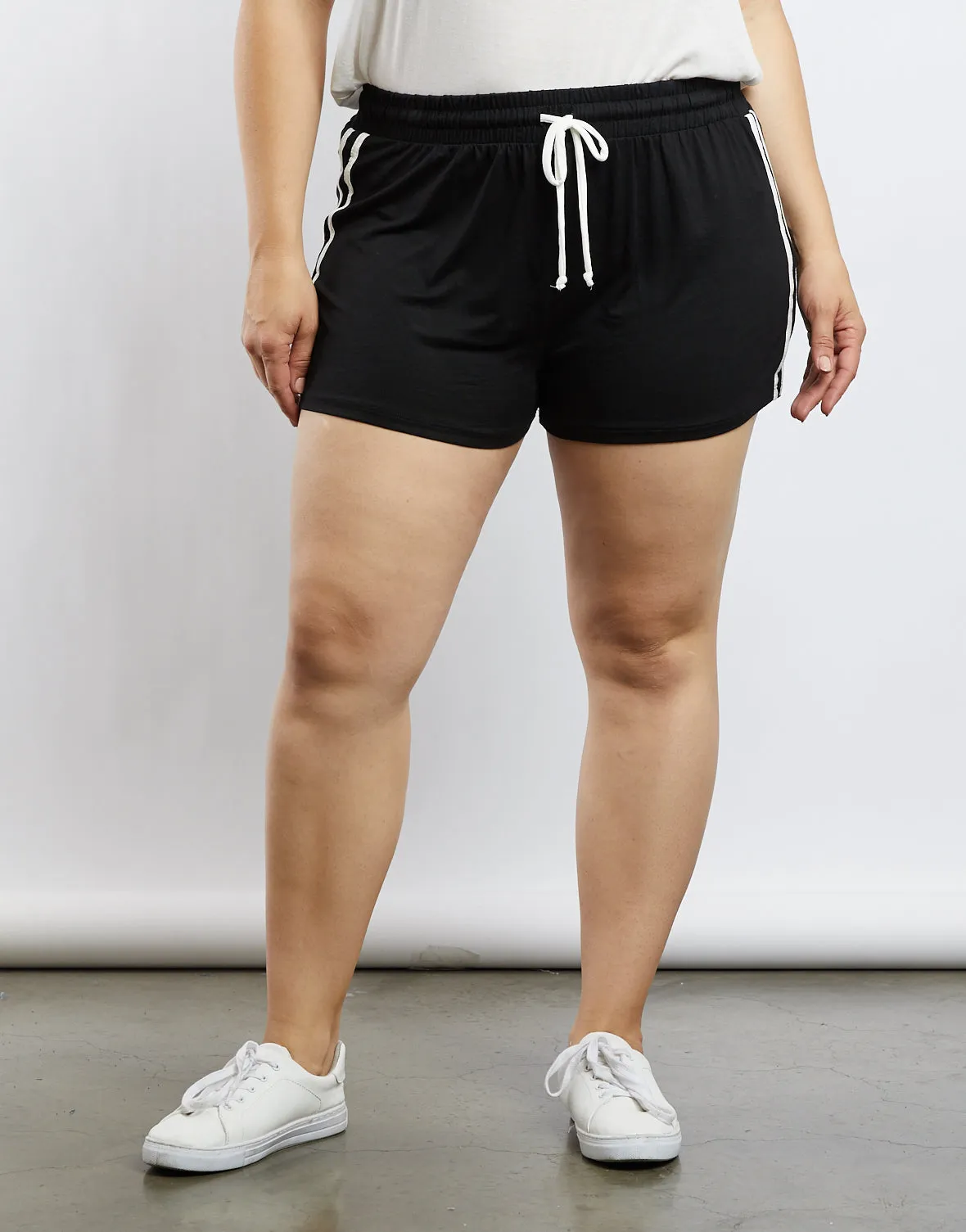 Plus Size Lacy Striped Sporty Shorts