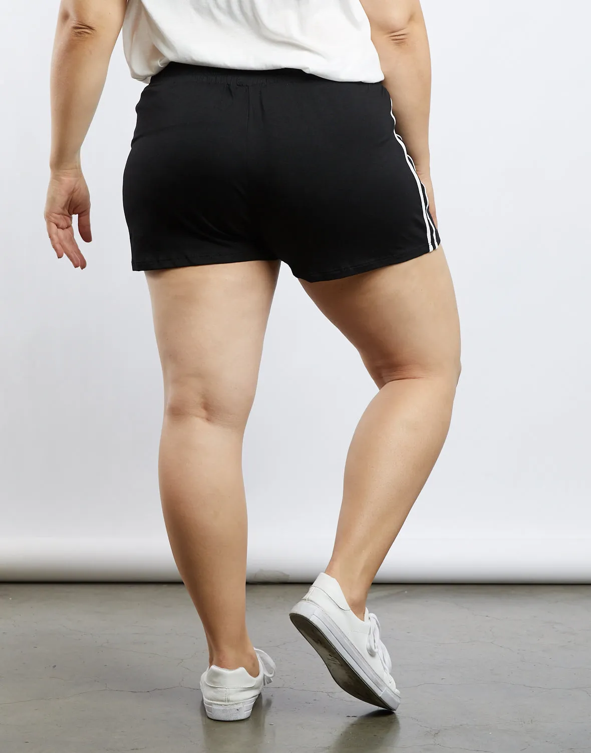 Plus Size Lacy Striped Sporty Shorts