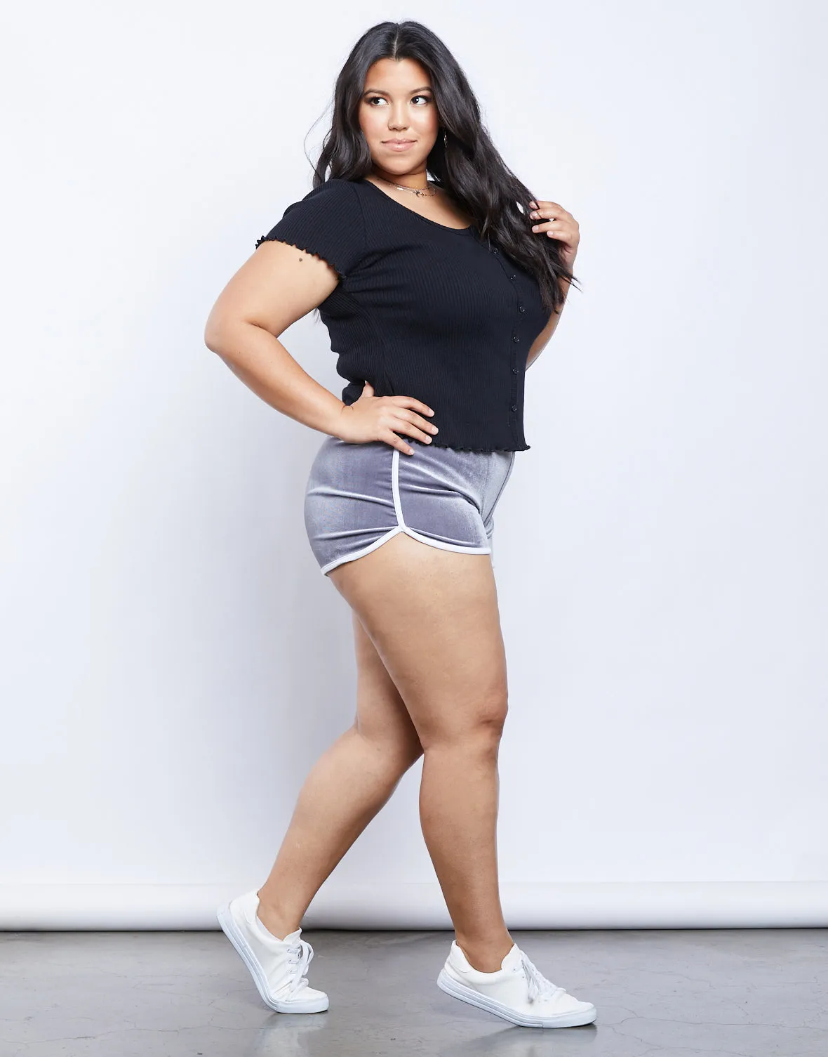 Plus Size Velvet Dolphin Shorts