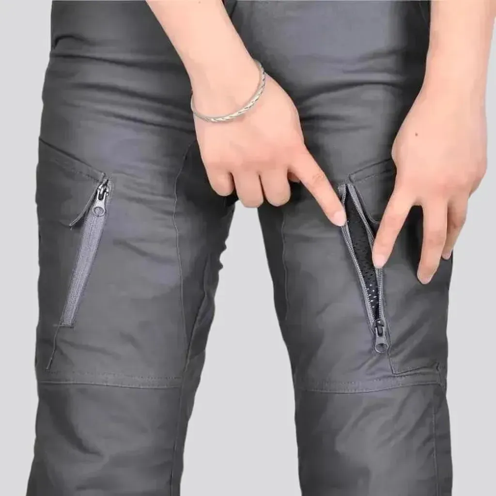 Protective grey biker denim pants