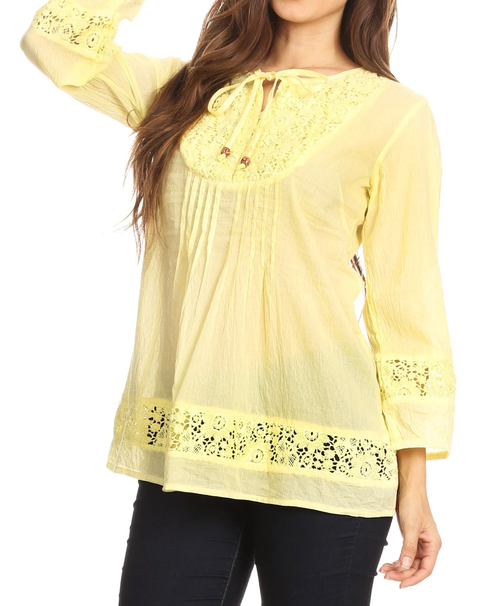 Sakkas Echo Long Lightweight Embroidered Blouse Top With Bell Sleeves