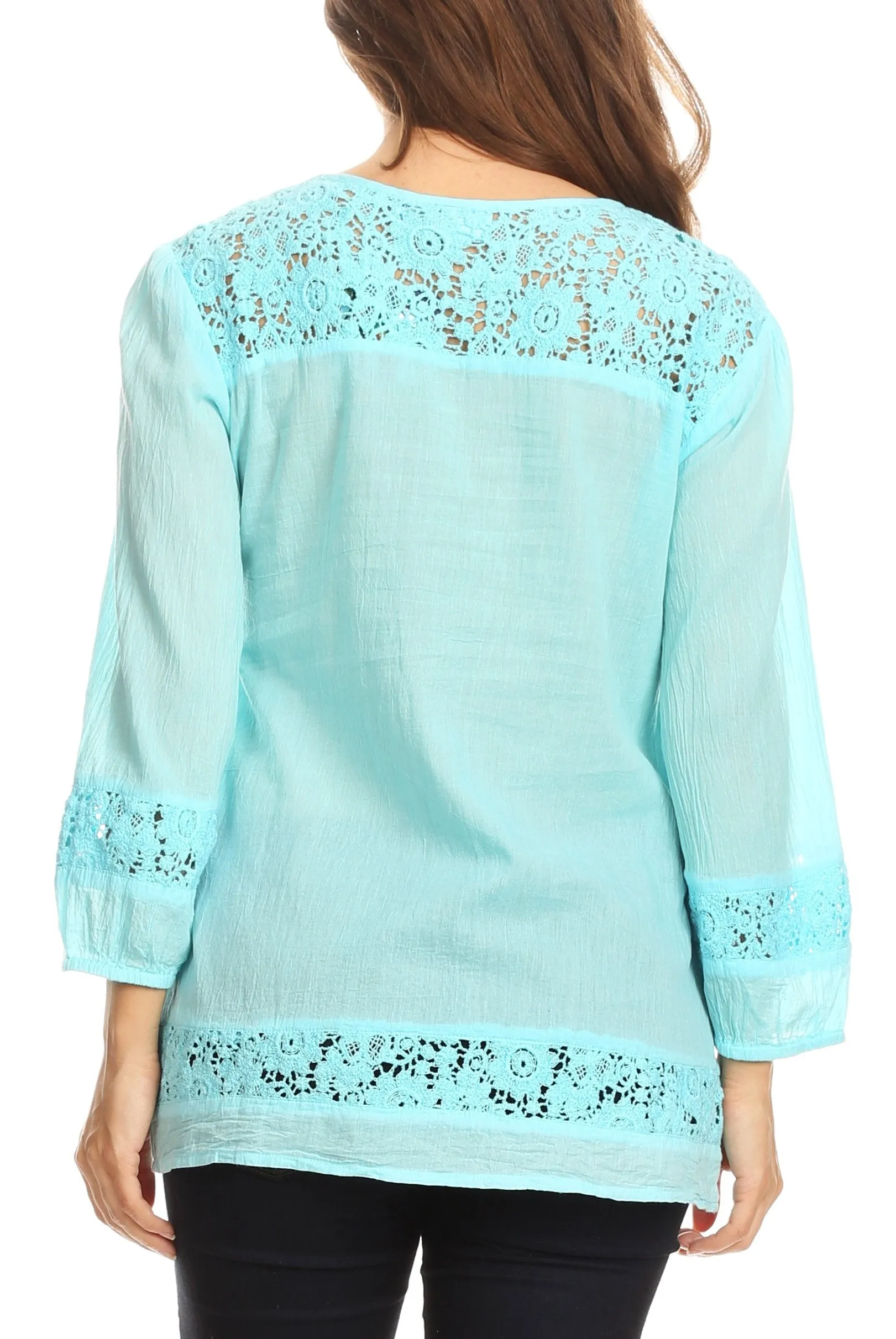 Sakkas Echo Long Lightweight Embroidered Blouse Top With Bell Sleeves