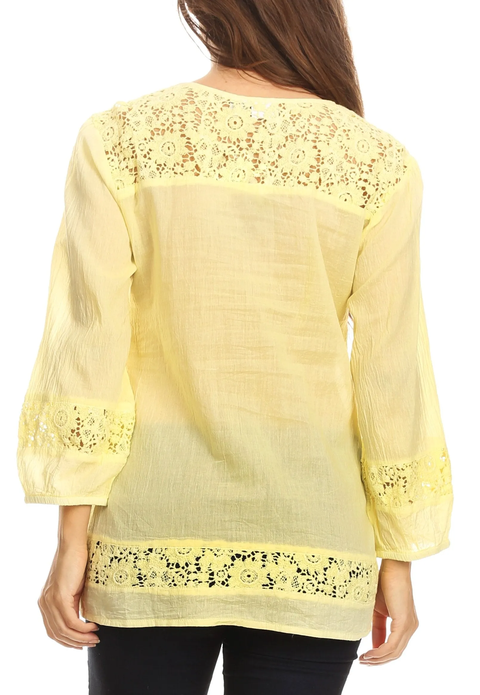 Sakkas Echo Long Lightweight Embroidered Blouse Top With Bell Sleeves