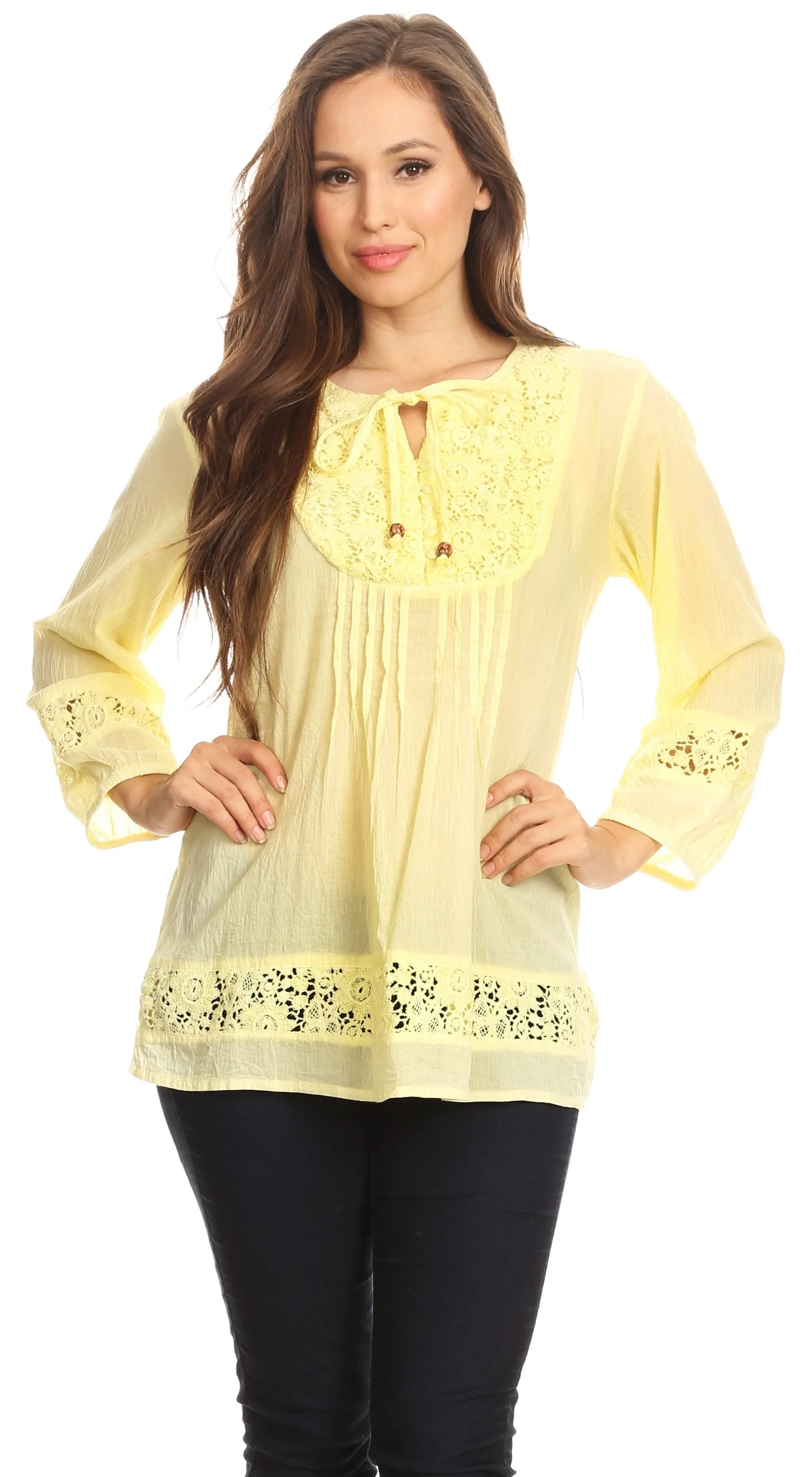 Sakkas Echo Long Lightweight Embroidered Blouse Top With Bell Sleeves