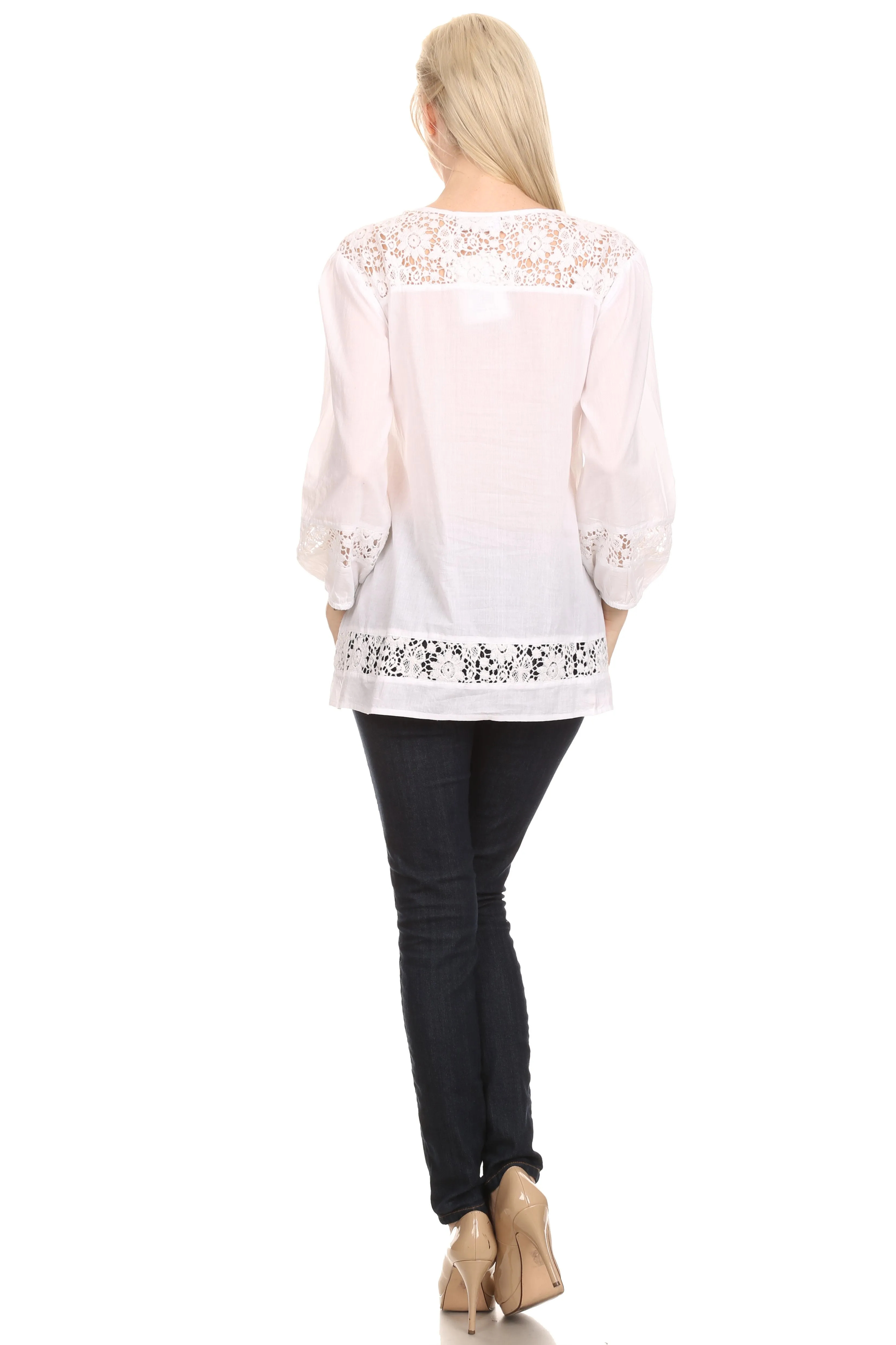 Sakkas Echo Long Lightweight Embroidered Blouse Top With Bell Sleeves