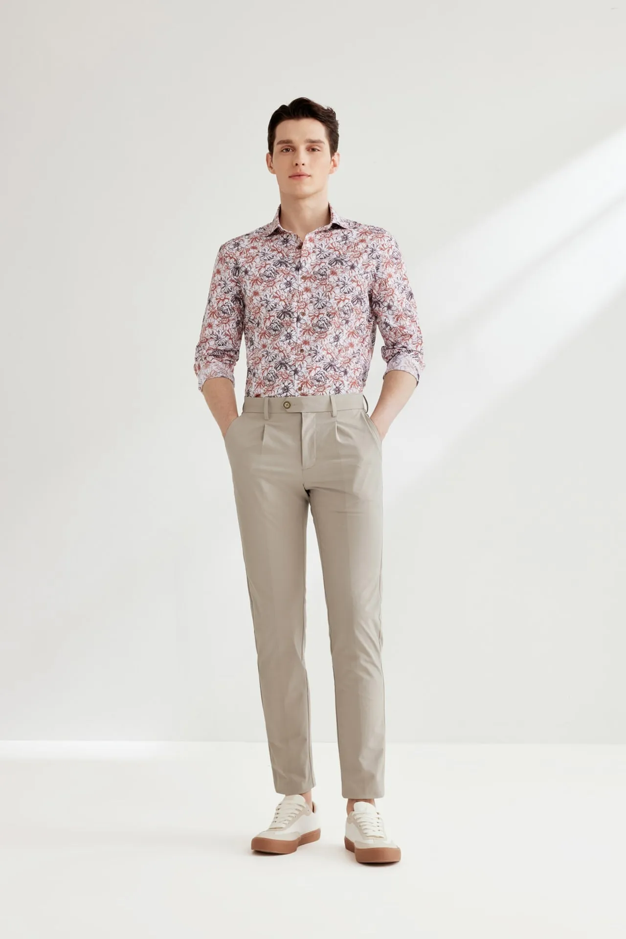 Seersucker Stretchy Casual Pants in Extra Slim Fit