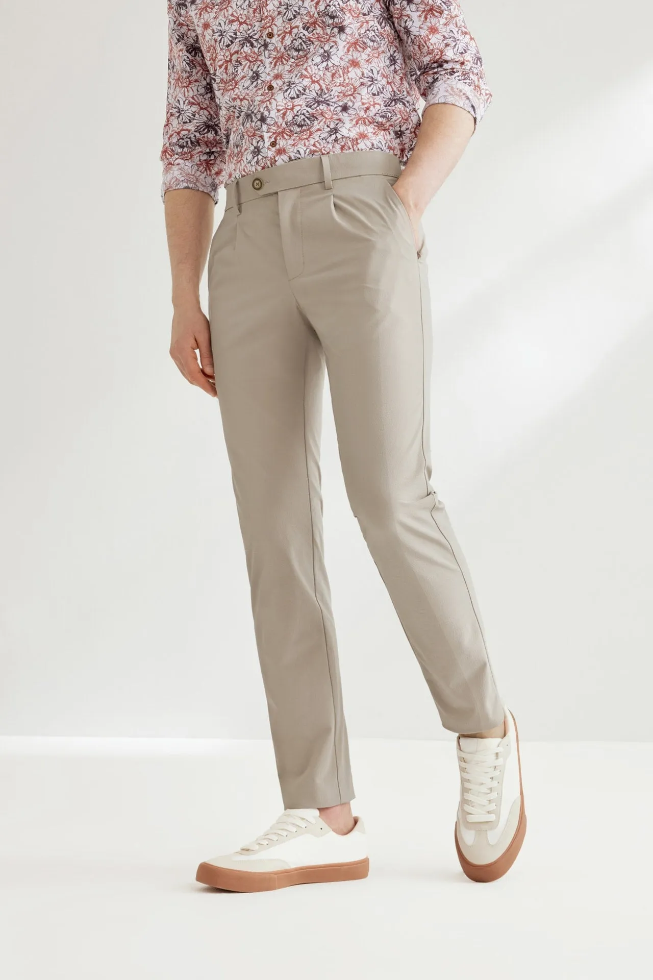 Seersucker Stretchy Casual Pants in Extra Slim Fit