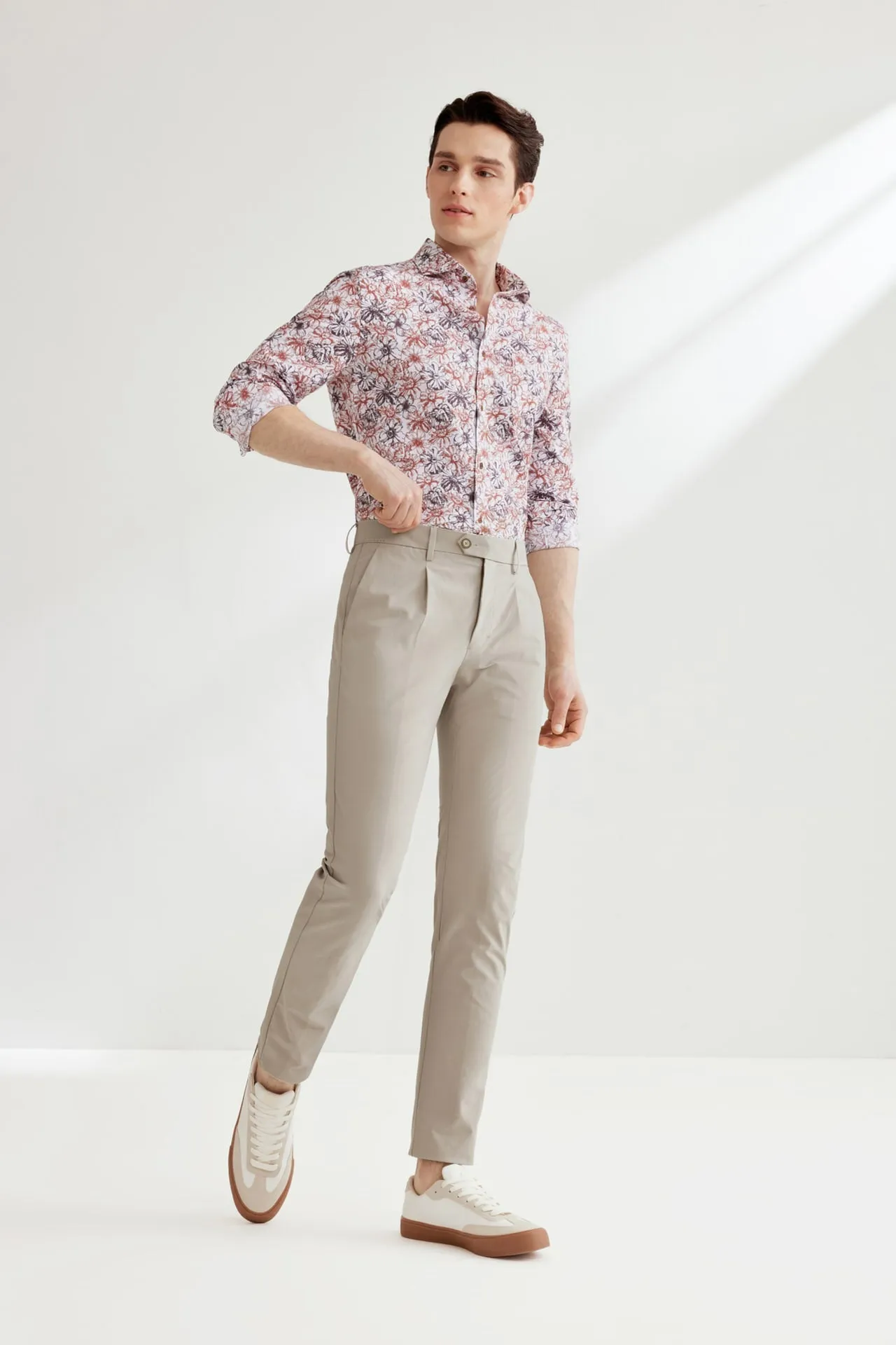 Seersucker Stretchy Casual Pants in Extra Slim Fit