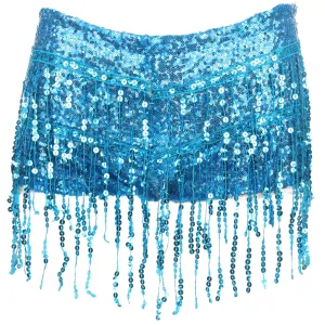 Sequin Tassel Hot Pants - Turquoise