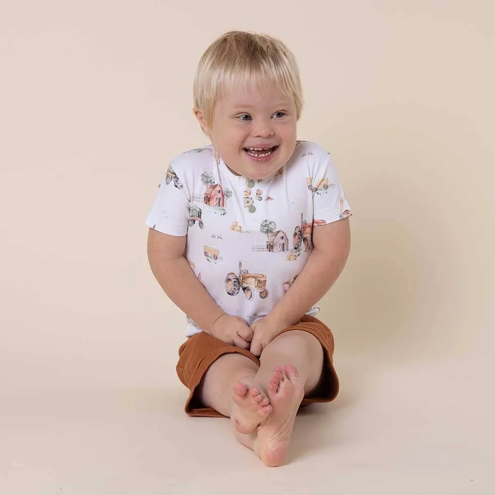 Snuggle Hunny - Diggers & Tractors Short Sleeve Organic Bodysuit