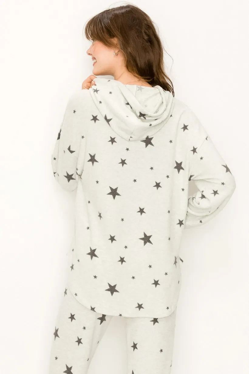 Stars Print Light Gray body and Charcoal Gray Stars  Hoodie