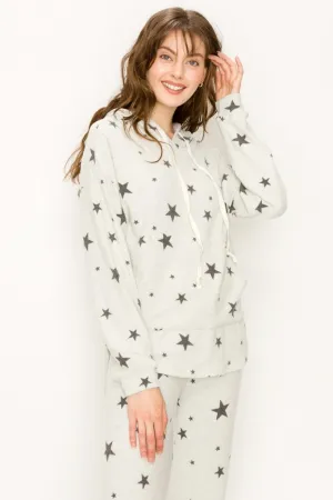 Stars Print Light Gray body and Charcoal Gray Stars  Hoodie