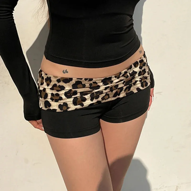 Streetwear Leopard Patchwork Skinny Summer Shorts Women Low Rise Hotpants Booty Shorts Contrast Color Homewear Bottom