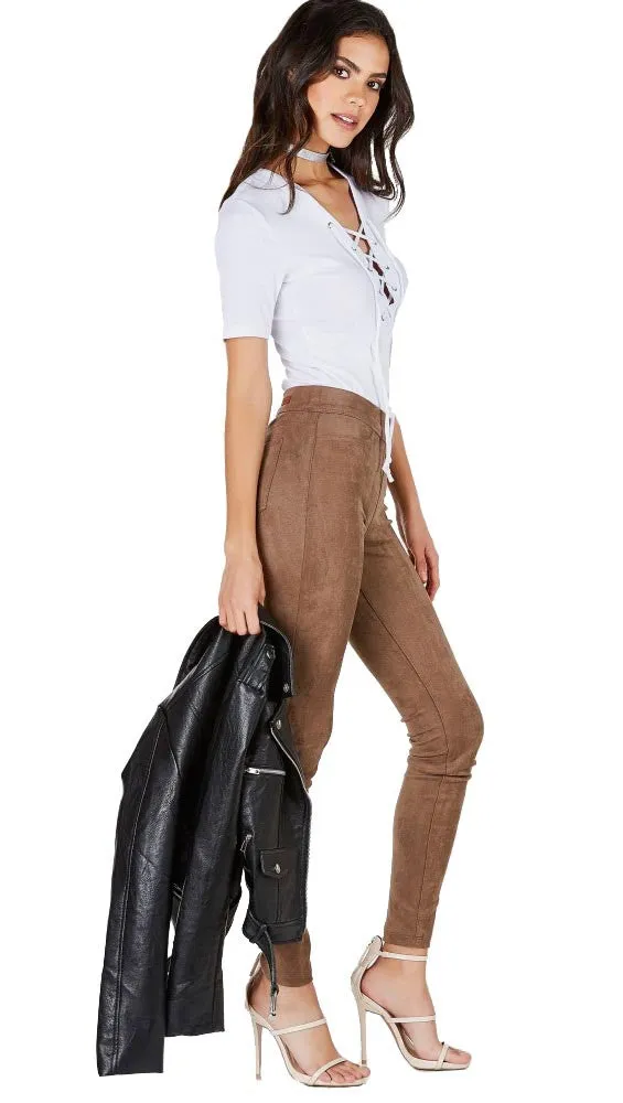 Suede Skinny Pants Legging Taupe