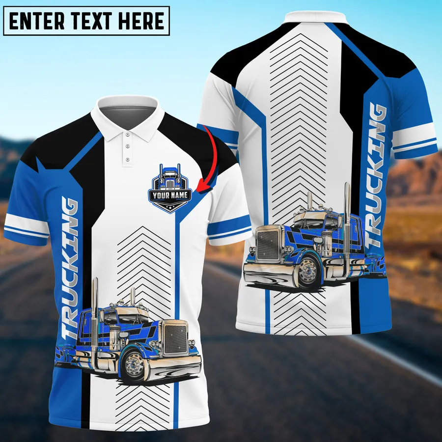 Trucking Sporty Pattern Personalized Name 3D Polo Shirt For Truck Driver Multicolor