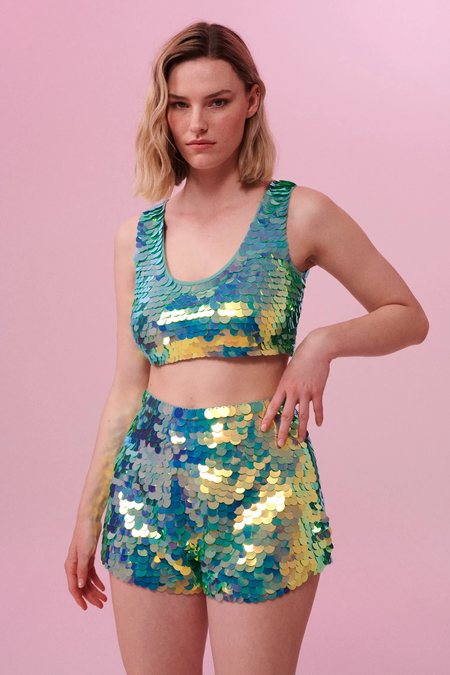 TWINKS SEQUIN CROP TOP - CHAMELEON