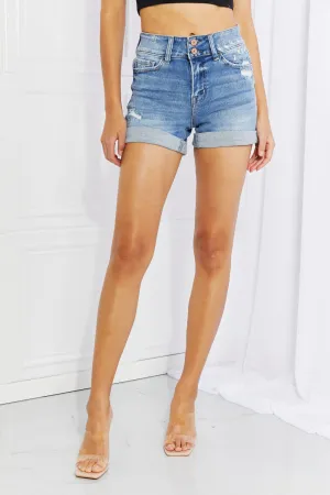 VERVET Full Size High-Waist Cuffed Denim Shorts