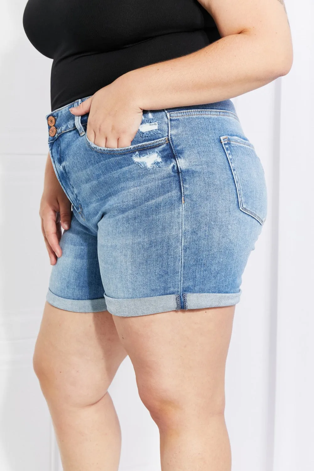 VERVET Full Size High-Waist Cuffed Denim Shorts