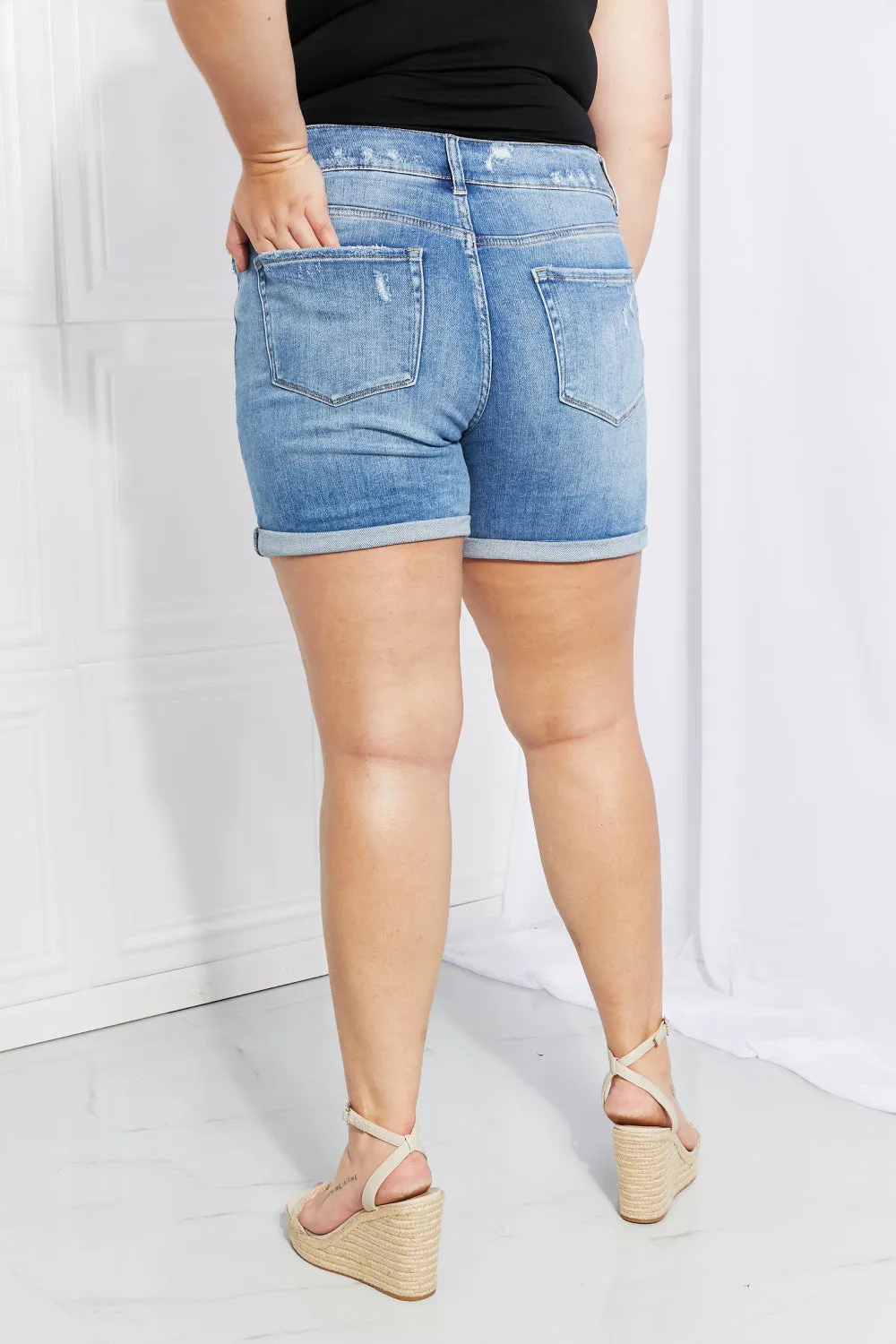 VERVET Full Size High-Waist Cuffed Denim Shorts