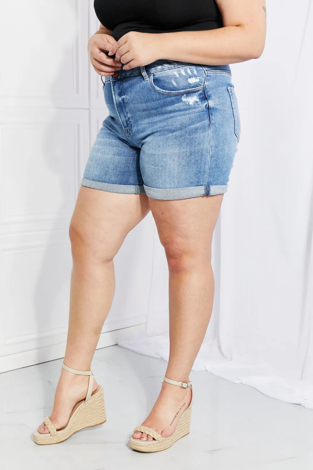 VERVET Full Size High-Waist Cuffed Denim Shorts