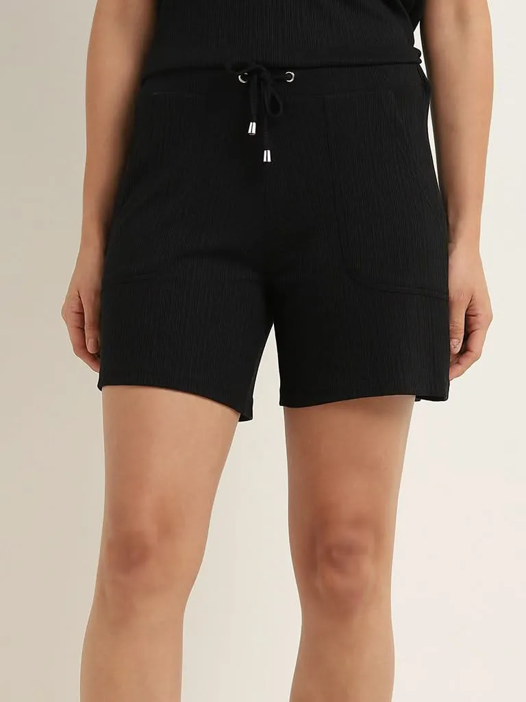 Wunderlove Black Ribbed High-Rise Shorts