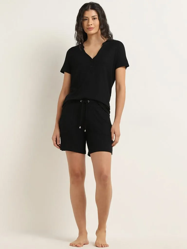 Wunderlove Black Ribbed High-Rise Shorts