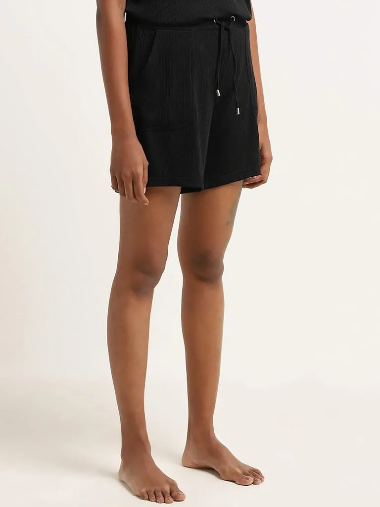 Wunderlove Black Ribbed Supersoft Shorts